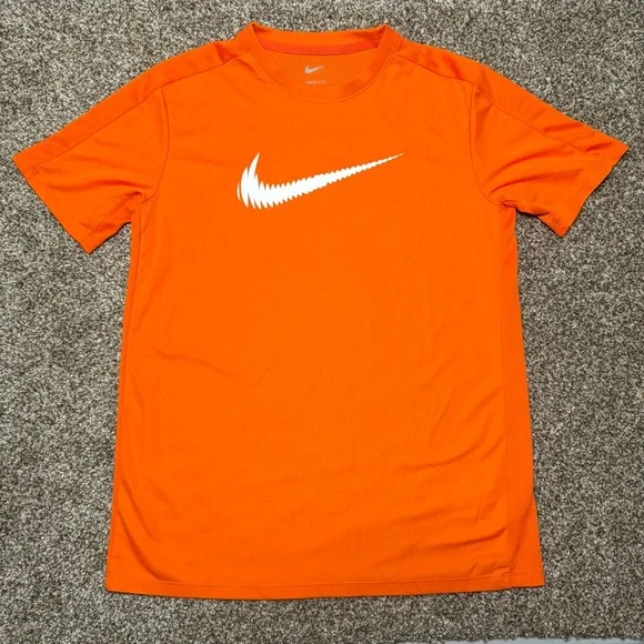 Nike Dri-Fit Youth XL Bright Orange Tee with White Logo - Picture 2 of 10